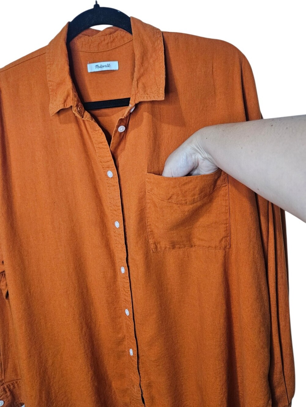 Madewell The Linen-Blend Oversized Shirt in burnt orange XL - Picture 6 of 15